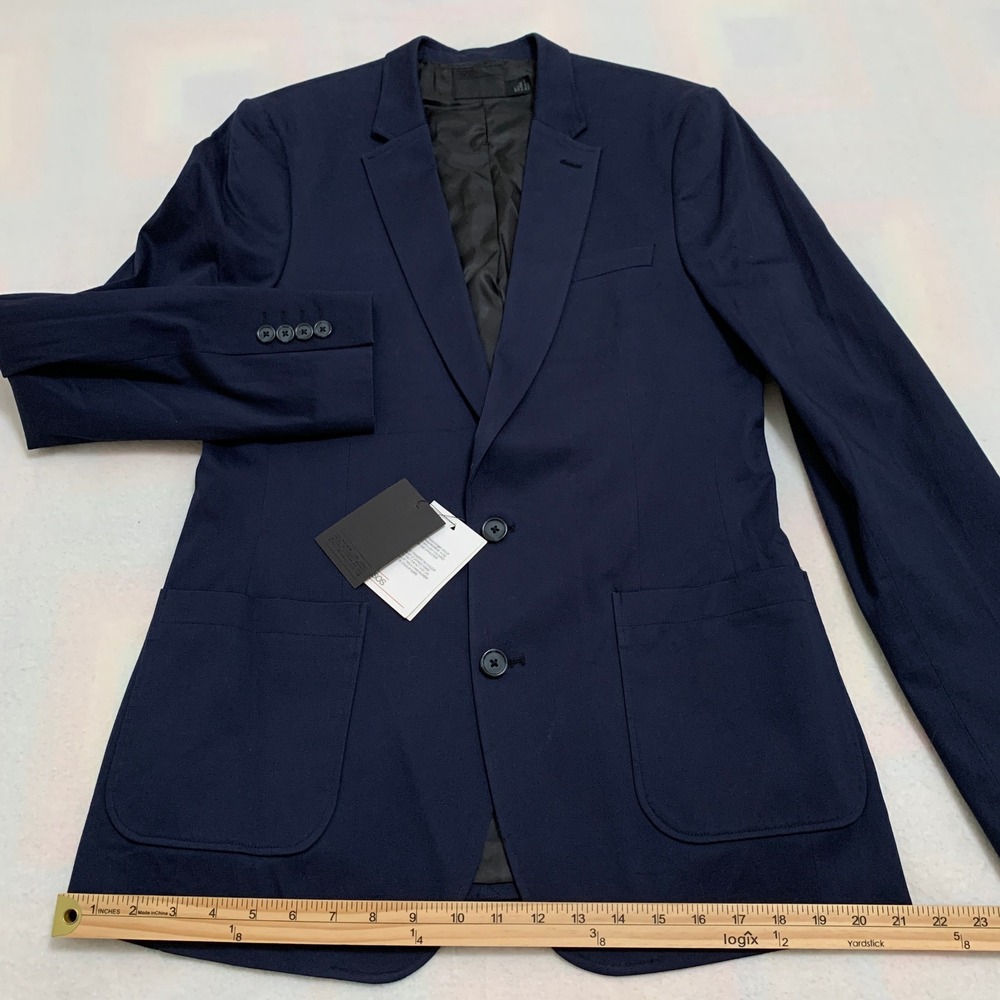 NWT ASOS Men's Navy Blue Slim Fit Blazer Jacket 40 Tall X-Long Cotton Blend - Picture 12 of 16